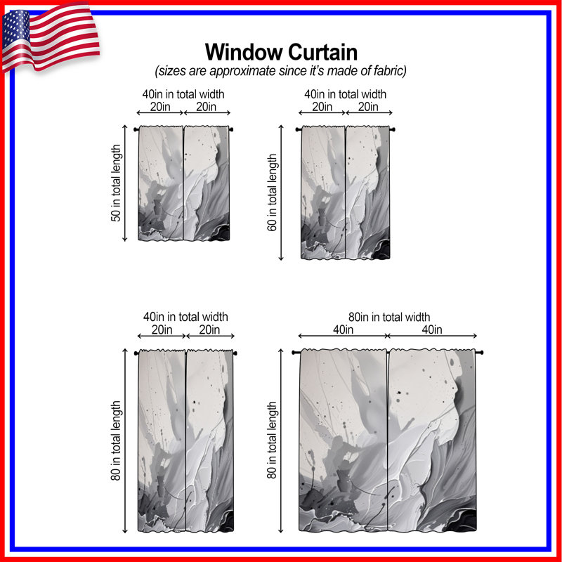 Rideaux abstraits abstraits et transparents - 2 panneaux, 20in x 60in - 2 panels, Obscurcissement de chambre