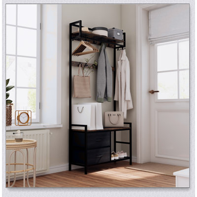 33.1 Inch Wide Hall Tree with 2 Movable Drawers, Shoe Storage, Shelves, and Garment Racks, 5-in-1 Entryway Organizer