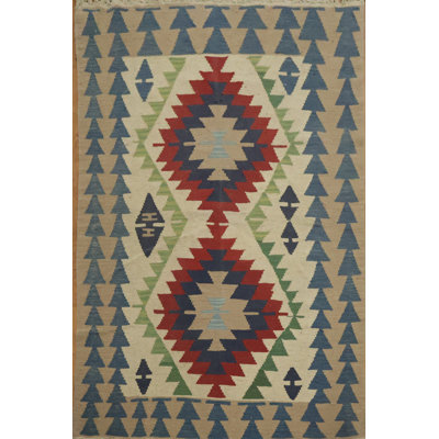 Geometric Charm: Oriental Kilim Small Rug 4x6