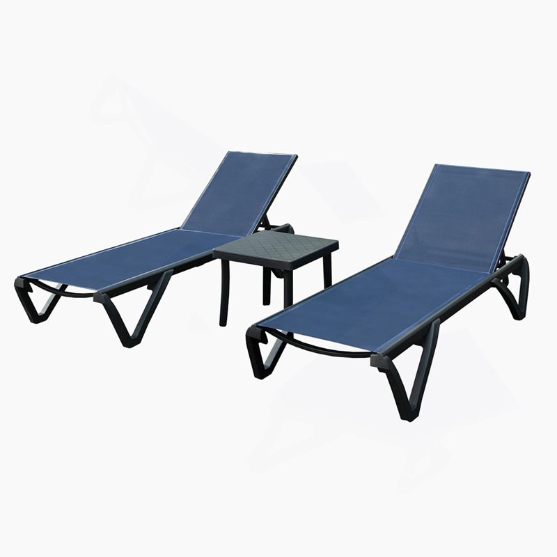 Outdoor Lounge Chair Set With Side Table, Adjustable Backrest, Wheels, Ideal For Beach, Poolside And Lawn Relaxation