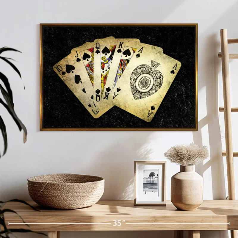Poker Spade, 25" X 17", Floating Frame Gold