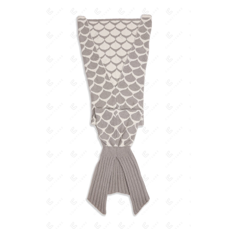 Mermaid Scale Pattern Luxury Soft Tail Blanket, Gray