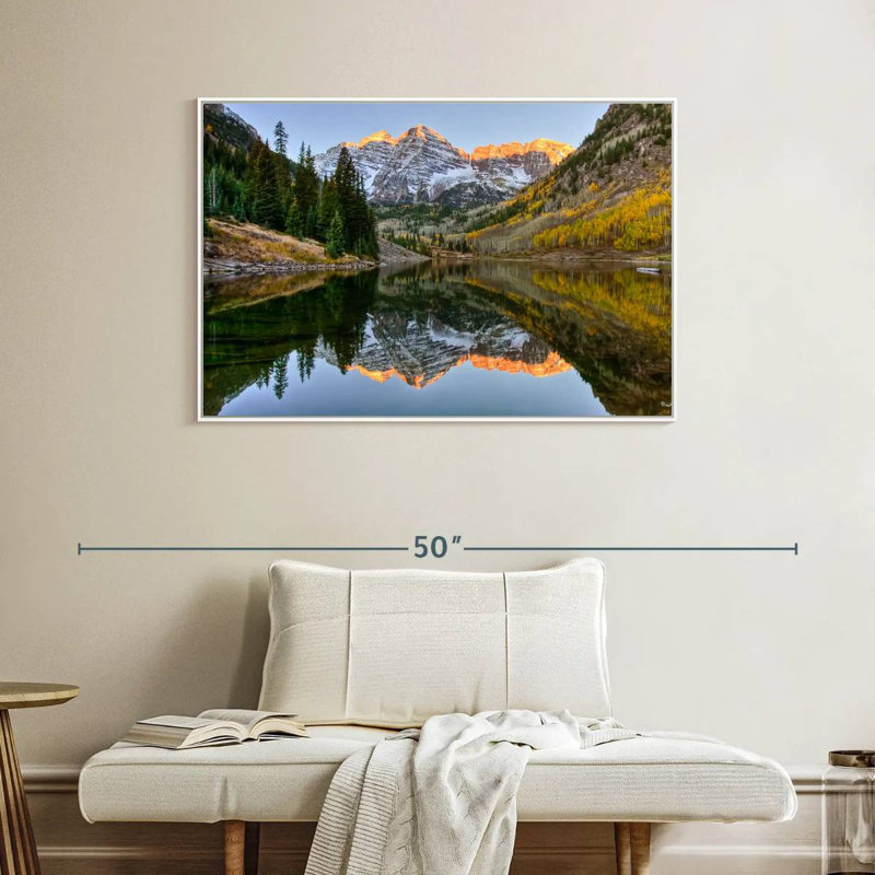 Maroon Bells Autumn Glow, Cadre flottant blanc, 40 po x 27 po