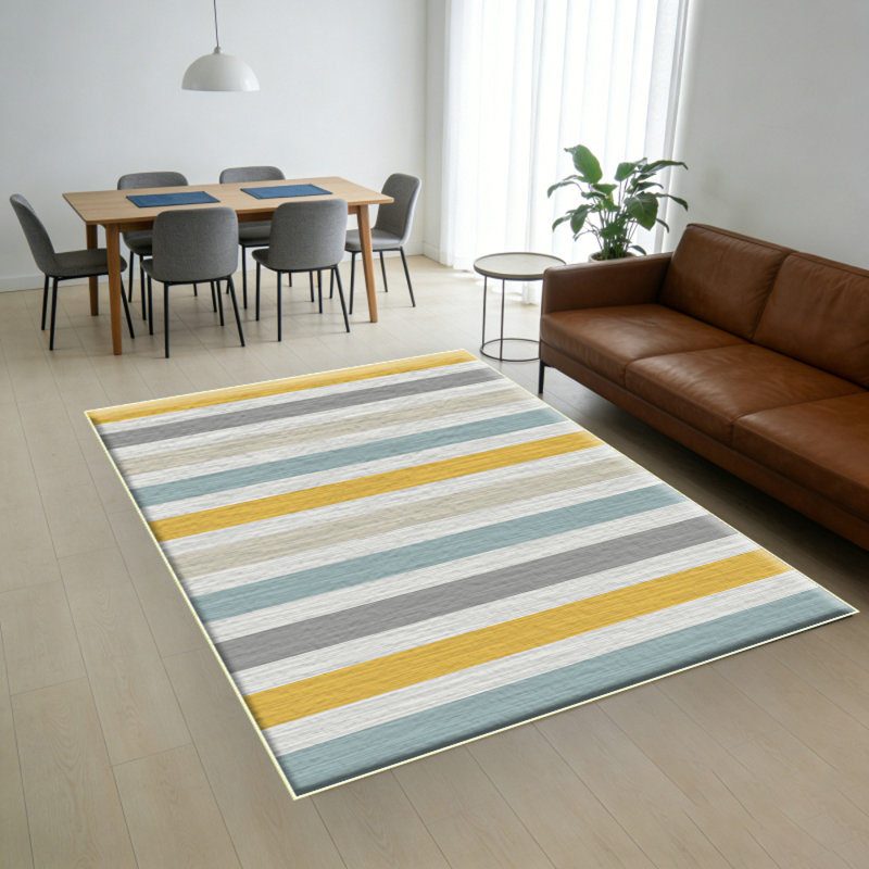 Ciicool Modern Abstract Rug for Living Room, 5'x7' Machine Washable Area Rug Non-Slip Rug, Low-Pile Contemporary Indoor Dining Floor Carpet for Bedroom Office Under Table Home Decor Yellow Blue Gray