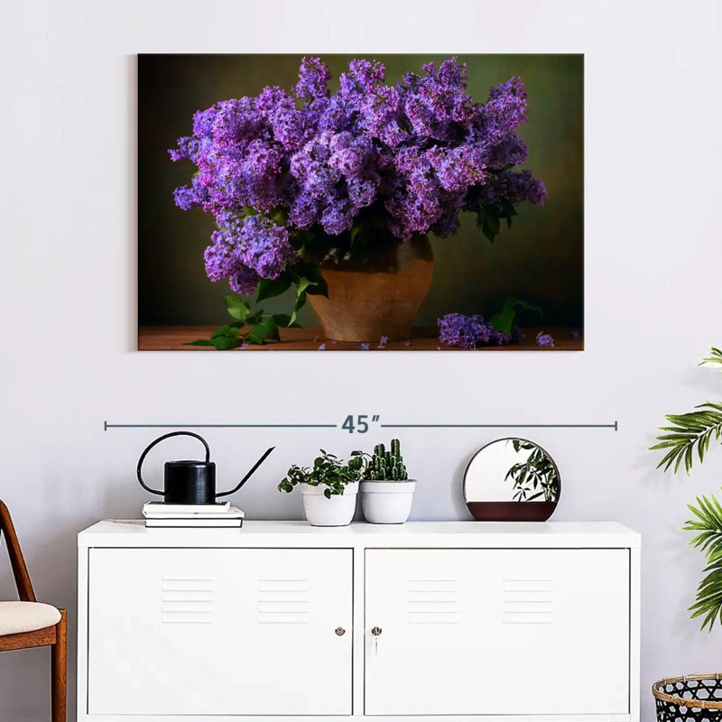 Vase Harnek de lilas mauves, H 26 po x l 39 po