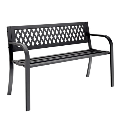Banc de jardin extérieur en acier avec dossier à motif de losanges, capacité de poids de 660 lb
