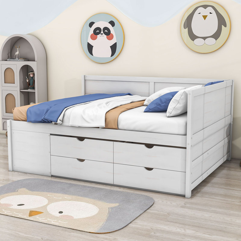 Kouta Wood Daybed with Drawers and Shelves, White, Full/Double