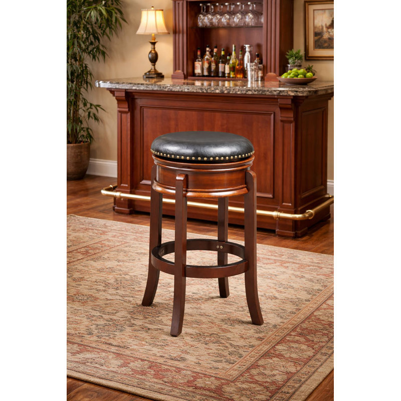 Kingsford Swivel Upholstered Counter Stool with Solid Wood Frame, Cherry, Bar Stool (29” Seat Height)
