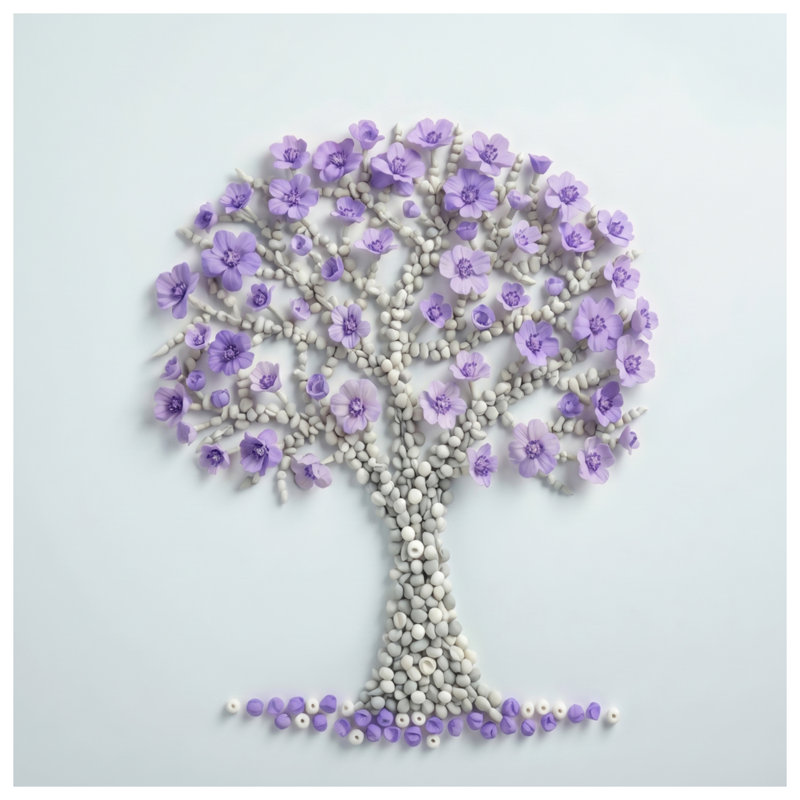 Rideaux de douche extra longs à motif d'arbre en fleurs, L 70 po x H 93 po, Light Purple Medium White