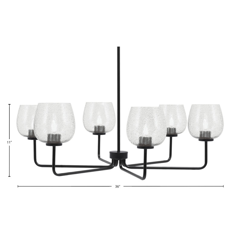 Lustre 6 lumières Amarmula, finition noir mat, verre fumé 6 ", Noir, Transparent/noir