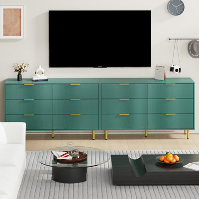 Fluted 6 Drawer Dresser for Bedroom, Wooden Chest with Metal Handles for Living Room or Hallway Storage