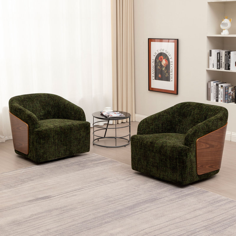 Andretta Linen Swivel Barrel Chair(Set of 2), Green Linen