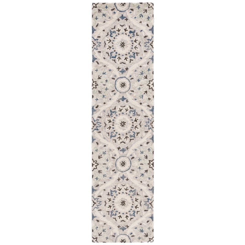 Hand Tufted Wool/Cotton Damask Rug in Gray/Beige, Runner 2'3" x 9'