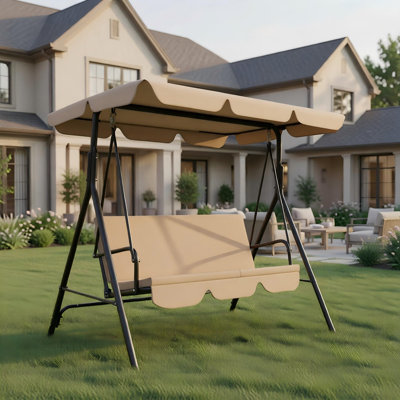 67 po x 43 po x 60 po. Balancelle d'extérieur pour 3 personnes avec coussin de patio en fer et banc suspendu pour terrasse de jardin