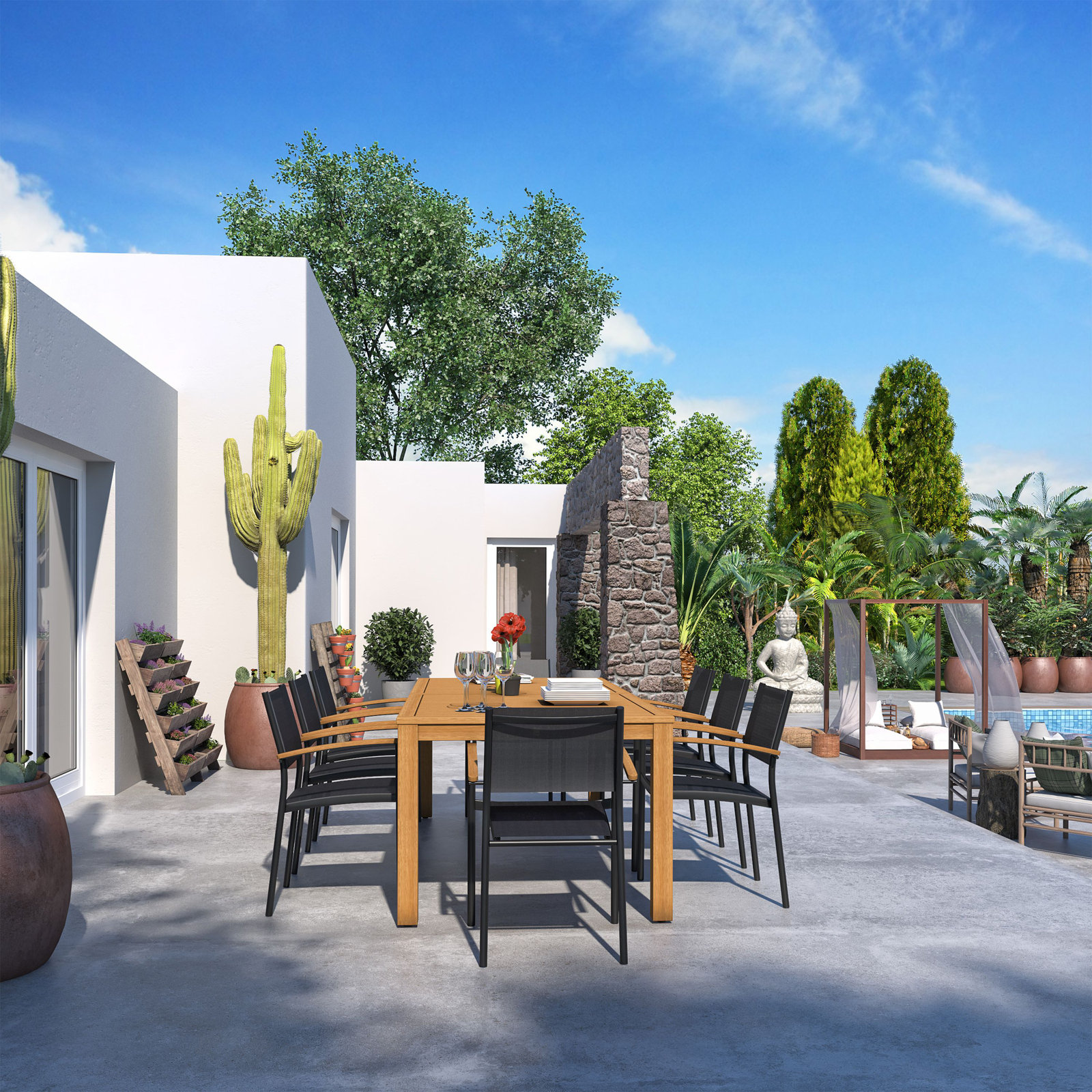 Anautica 88'' Rectangular 8 - Person Outdoor Dining Set