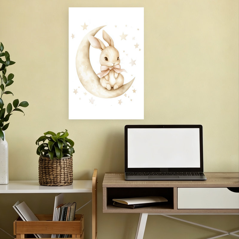 Baby Bunny Moon Abstract Contemporary Rabbit Forest Landscape Wall Art Print 1 Piece Wrapped Canvas Wall Art