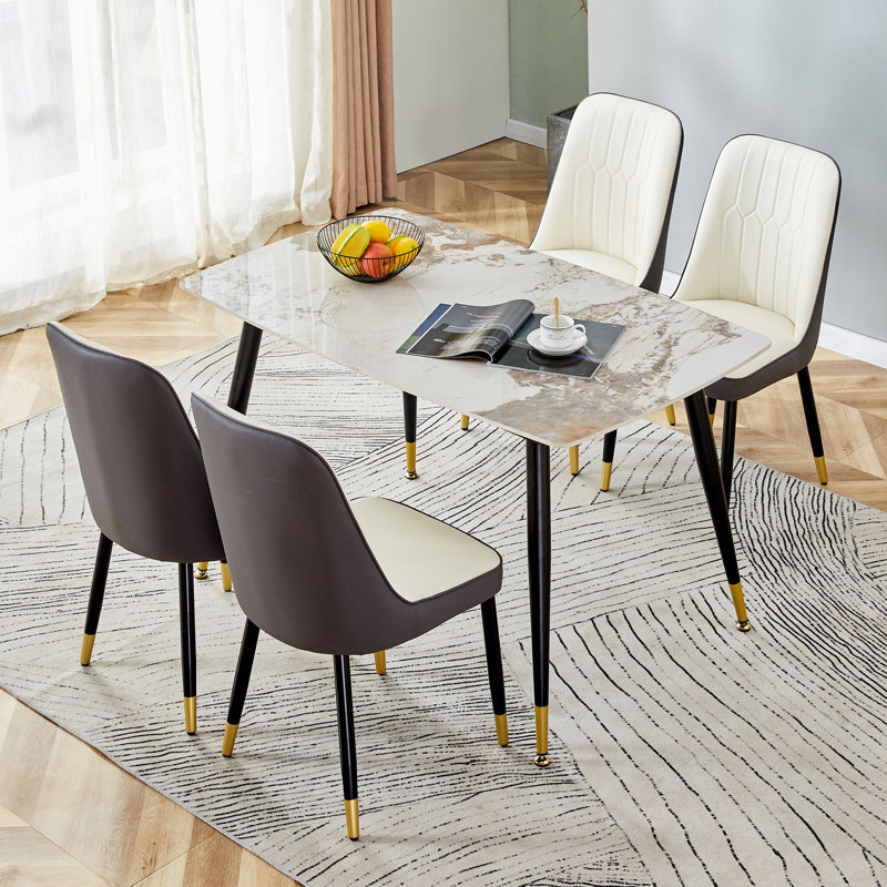 Ensemble de salle à manger 5 pièces 50 "avec chaises rembourrées Contemporary, Brun / Beige, Beige/gris