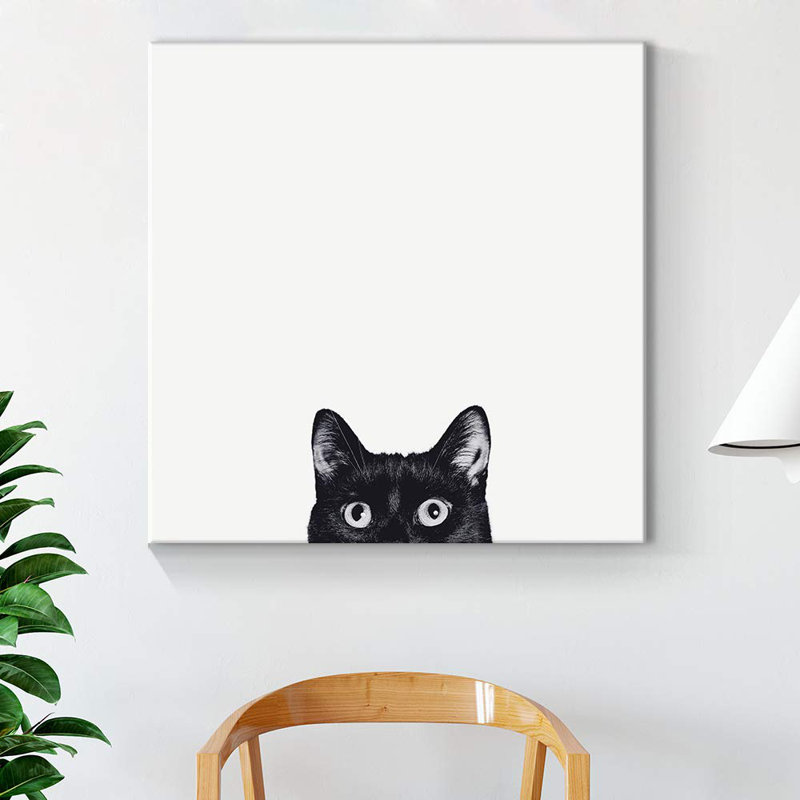 «Staring Cat» sur toile, H 16 po x l 16 po x P 1,5 po