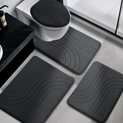 4 Piece Plush Memory Foam Bath Rug Set with Non-Slip Backing and High Absorbency