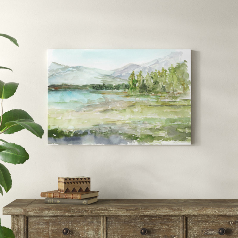 Plein Air Reservoir I 1 Piece Painting on Canvas, 61cm H x 91cm W, Wrapped Canvas
