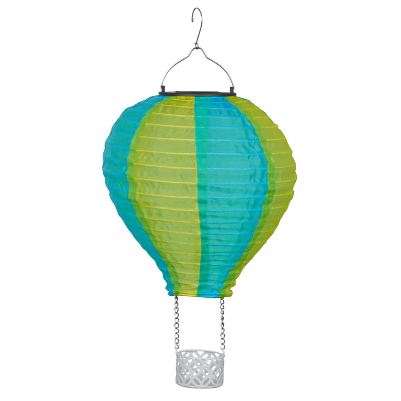 16" Solar Powered Yellow and Blue Hot Air Balloon LED Lamp