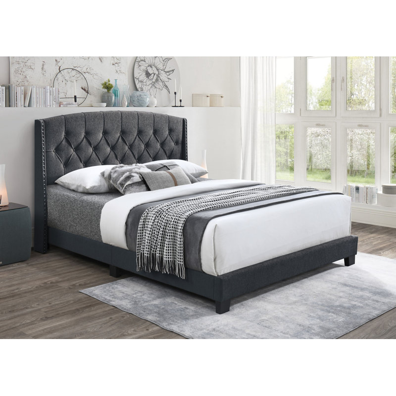 Micael Upholstered Panel Bed, Gray, Queen