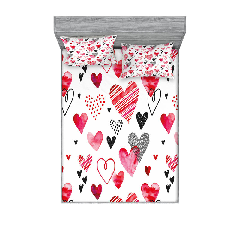 Ensemble de draps et taies décoratives Ambesonne Valentine, blanc, noir, rose