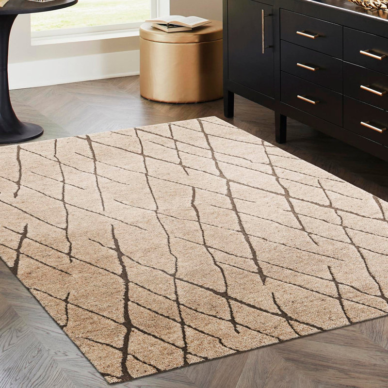 Tapis géométrique en laine noué à la main Tureka, Rectangle 5 pi 1 po x 8 pi