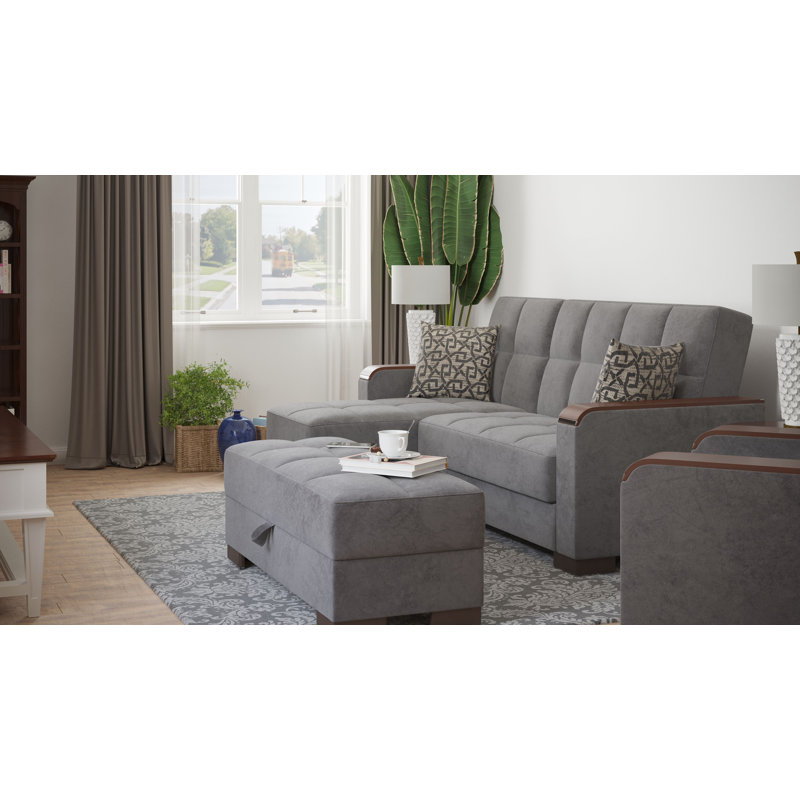  PrimeNest SkyHaven Collection Upholstered Ottoman with Storage, Firm Seat Cushion, Gray Microfiber