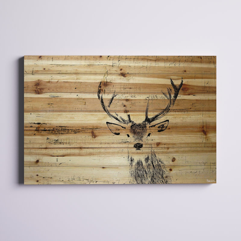 «Inquisitive Deer», reproduction d'art sur bois de pin naturel, H 30 po x l 45 po x P 1,5 po