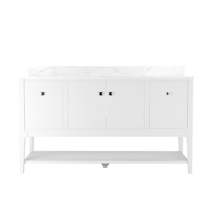  Vela 60" Fully Assembled Single Bathroom Vanity with Engineered Marble Top, Soft Closing and Splash Guard, White