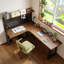Bureau en bois massif brun et noir en forme de L-2052285613-2052285610