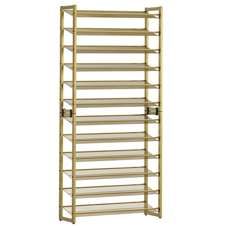 Abbi 48-60 Pair Stackable Shoe Rack,  with Adjustable Flat or Angled Shelves, Gold