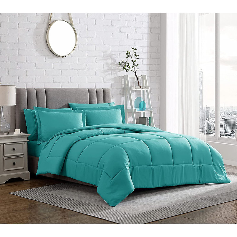 Box Stitch Comforter, Twin Comforter + 1 Standard Sham, Turquoise