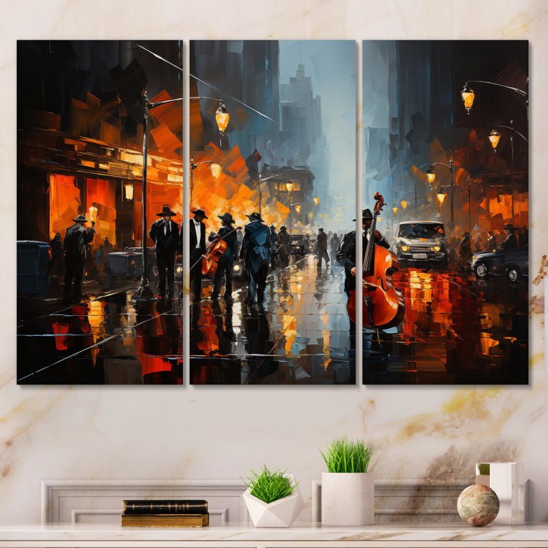 «African American Harlem City - Music», impression sur toile 3 pièces, H 40 po x l 60 po