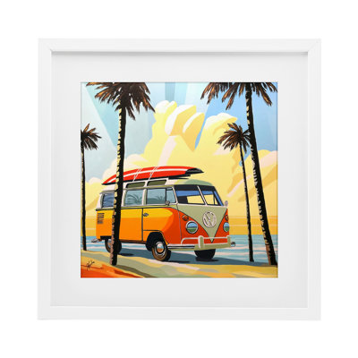 Road Trip Beach Van, reproduction encadrée sous verre, conception de John Jaster
