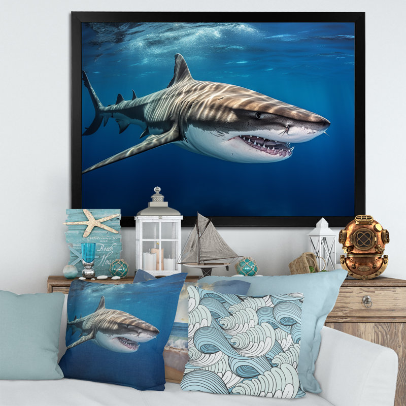 «Tiger Shark Territory I» sur toile, H 34 po x l 44 po x P 1,5 po, Cadre simple noir