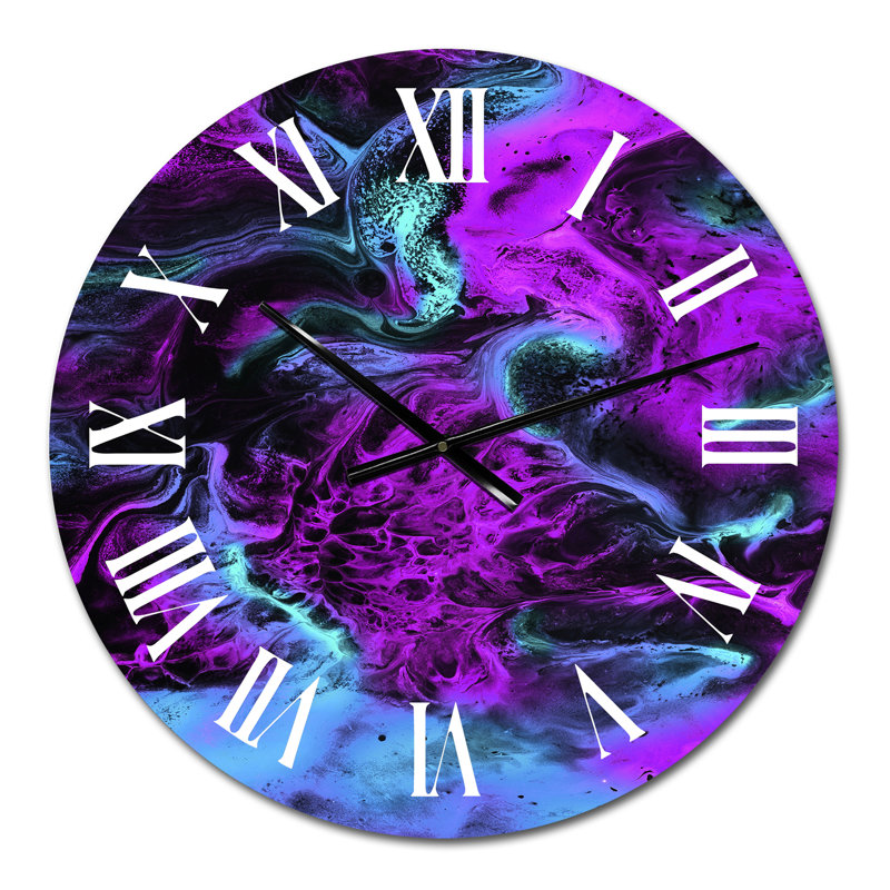 Horloge murale moderne néon rose, bleu et vert liquide, Petit
