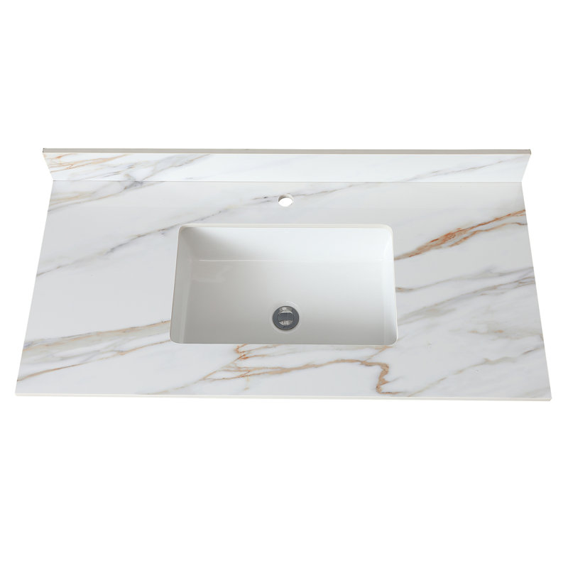 43 Inch Marble Vanity Top, Bathroom Vanity Top with Undermount Rectangular Middle Sink and 4" Height Backsplash