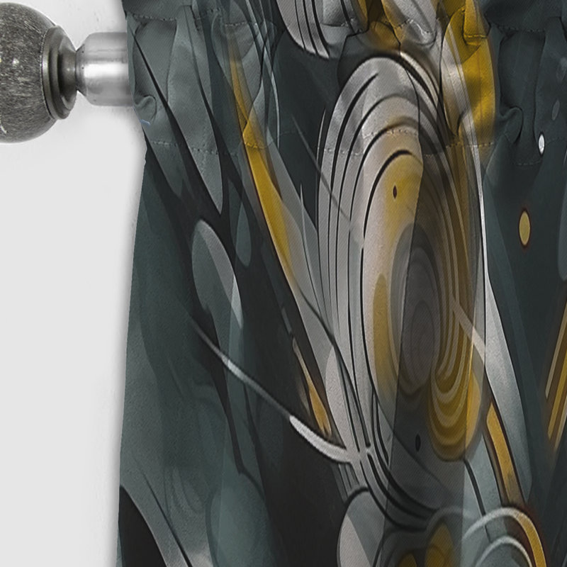 Rideau occultant géométrique gris et jaune Infinite Geometric II - 1 panneaux, L 52 po x L 84 po