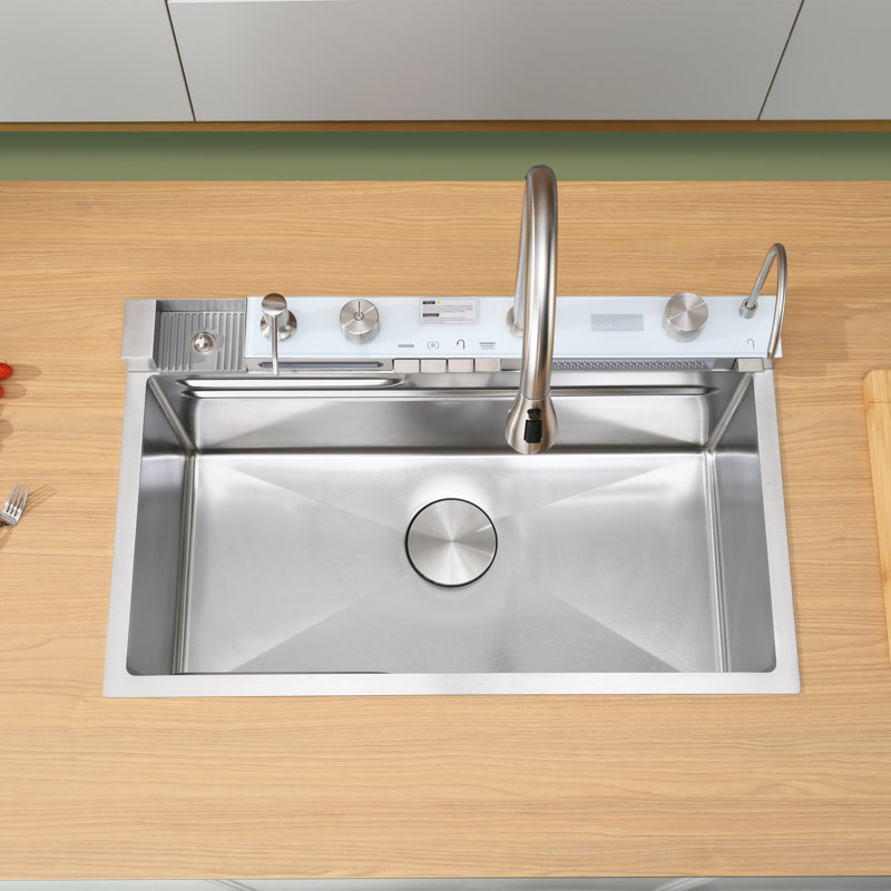 30"L × 18"W Drop-in Single Bowl Stainless Steel Kitchen Sink with Digital Display Workstation Sink, Brushed Nickel