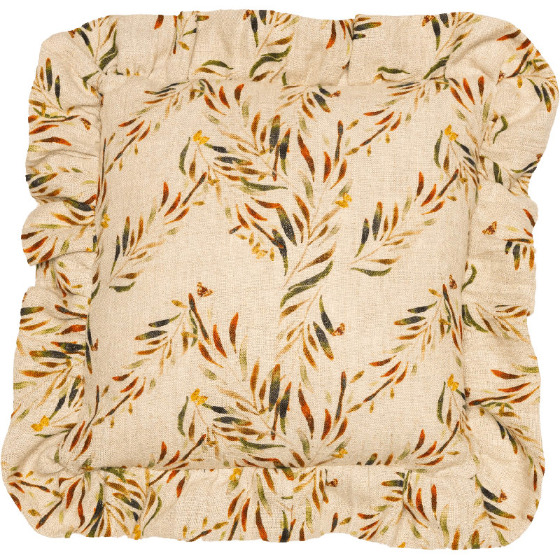 Organic Linen Ruffled Pillow Cover, Red Palm