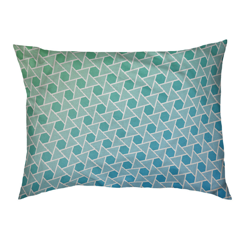 Coussin décoratif à triangles hexagonaux Rainbow, Petit (L 18 po x l 28 po), Vert/bleu, Utilisation intérieure / extérieure