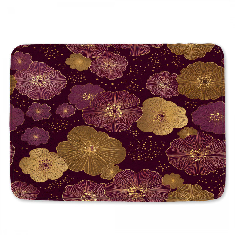 Motif floral de tapis de bain décor de salle de bain Art Déco, Simple - L 21 po x l 34 po, Purple Floral/Geometric