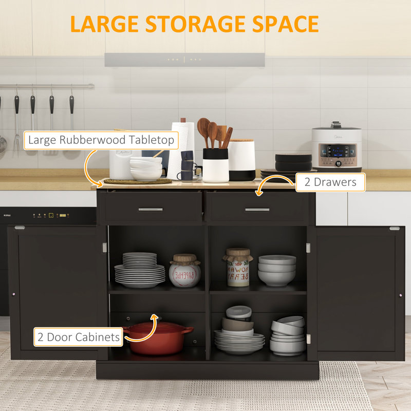 Waynisha Solid Wood Top Kitchen Island, Black