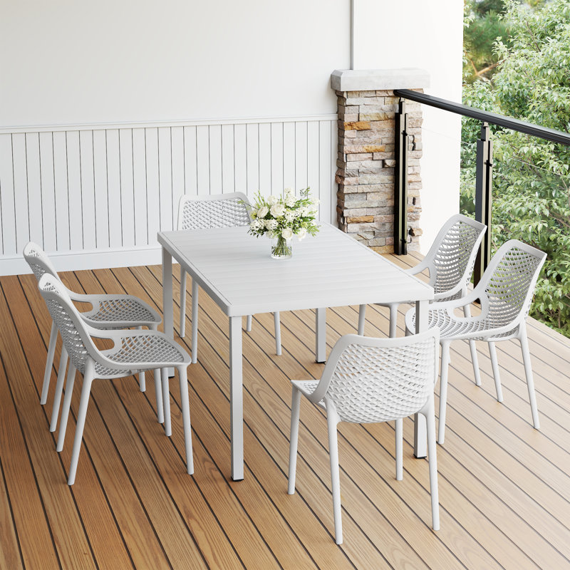 6-Person Outdoor Rectangular Dining Set, White