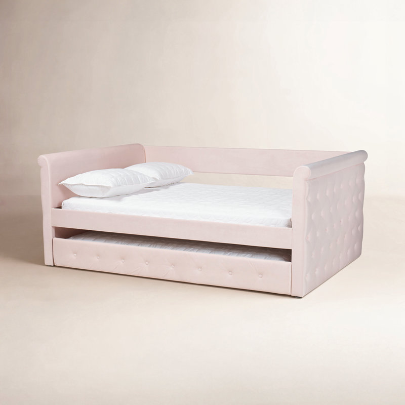 Samitha Upholstered Daybed, Full, Light Pink Velvet