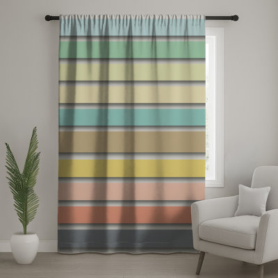 Pastel Horizontal Stripes Window Curtains, Stripes Sheer & Blockout Curtains - 1 Panel