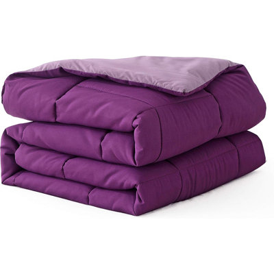 Comforter – Purple/Lavender – Full/Queen, All-Season, Reversible, Microfiber, Down-Alternative, Box-Stitch Design