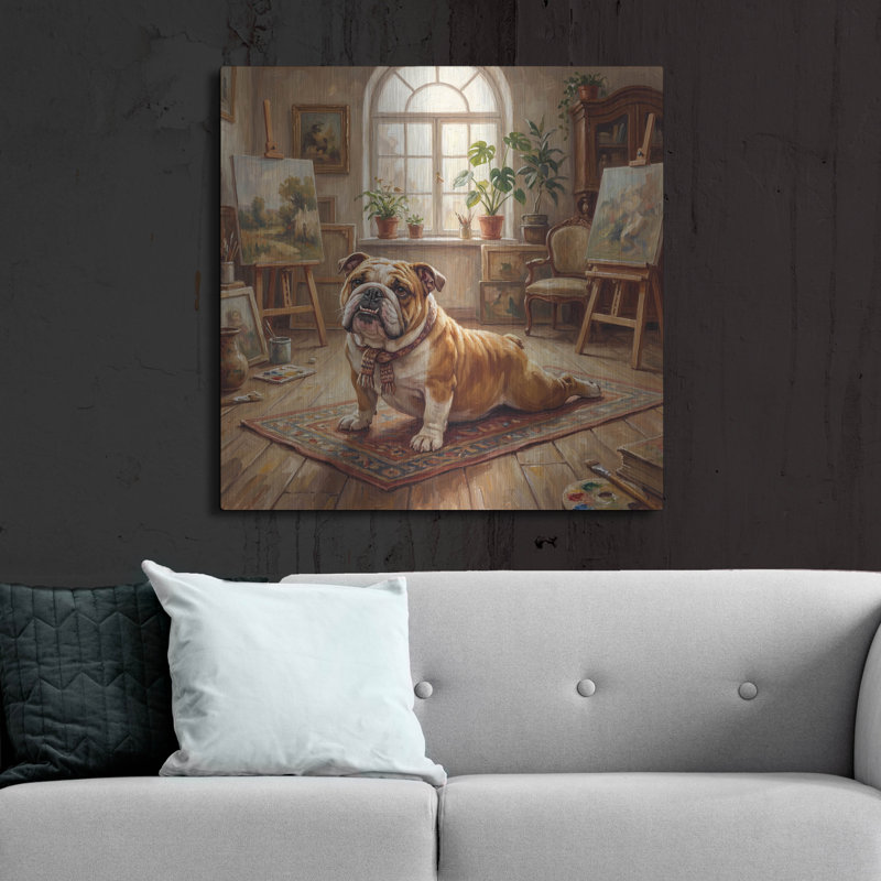  «Bulldog Yoga Cobra Pose» par Rich Monet, art mural en métal, 36 po x 36 po, H 36 po x l 36 po
